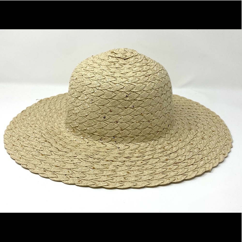 Womans Floppy Sun Hat Light Brown W/ Gold Sequin New